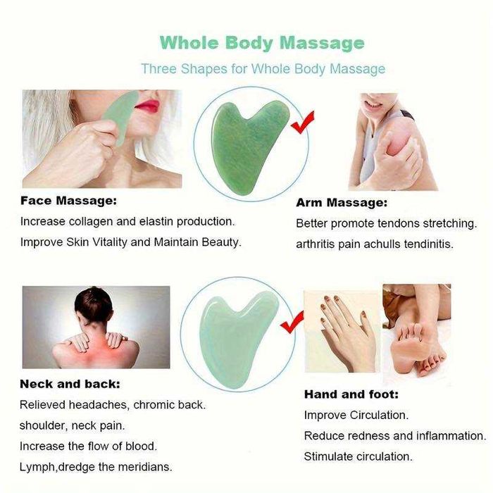 Set din 3 piese de jad pentru masaj complet GUA SHA facial si corp