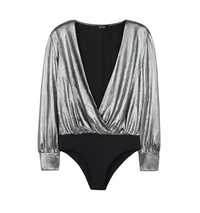 Body Top Bluza Bershka argintiu sclipici Silver Maneci