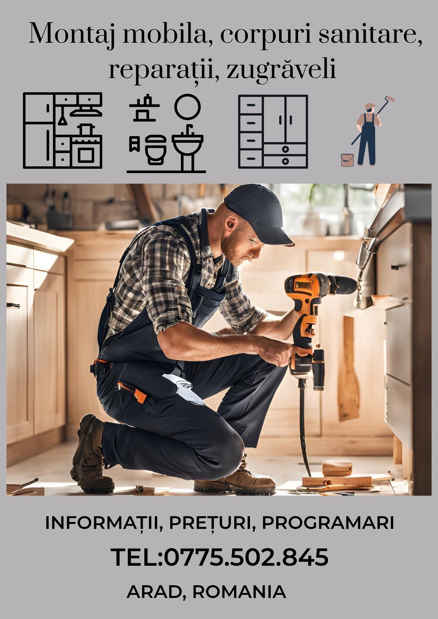 Servicii de montare/demontare mobilier, obiecte sanitare, reparații