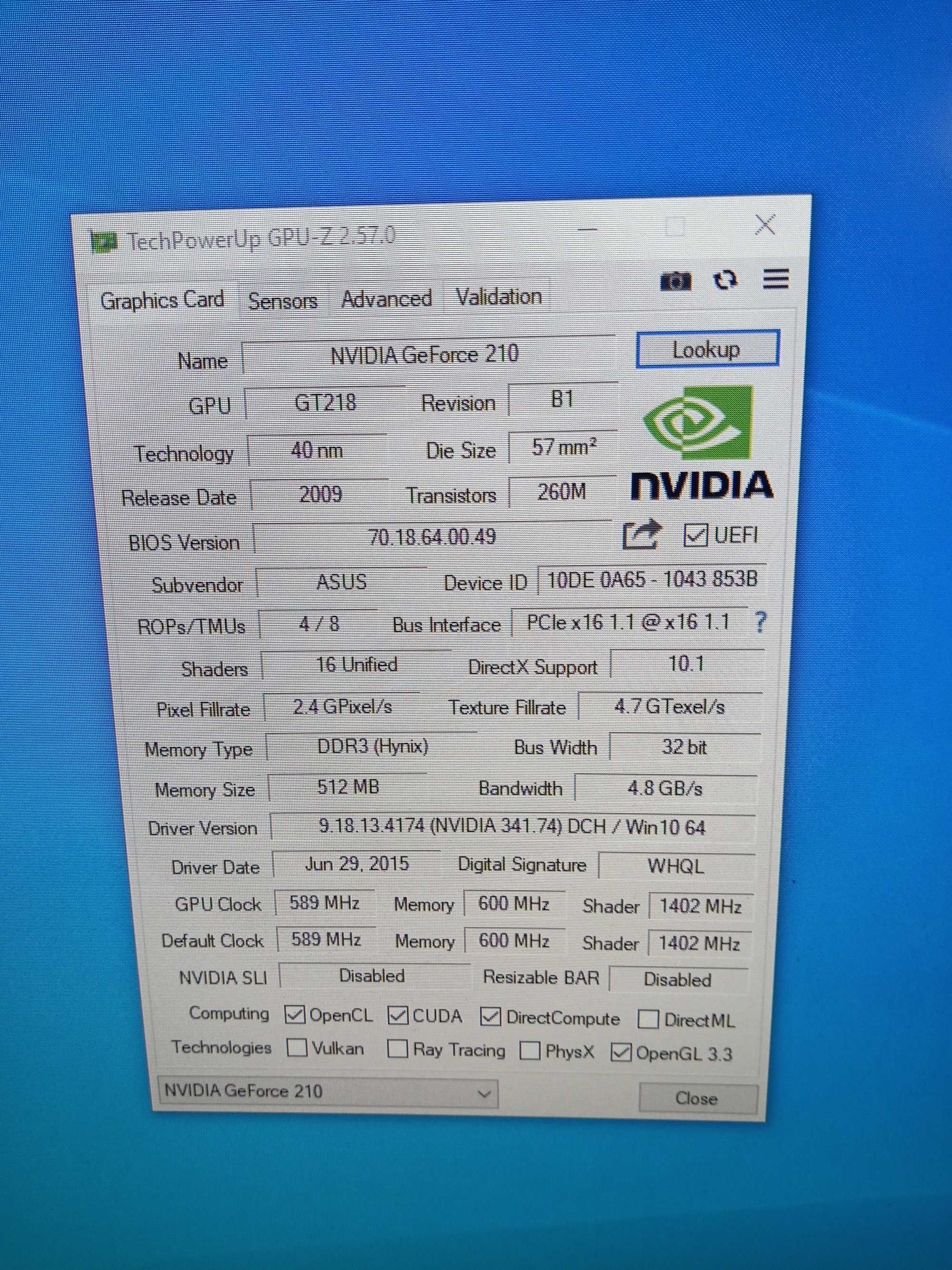 Placa video ASUS GeForce 210 512MB