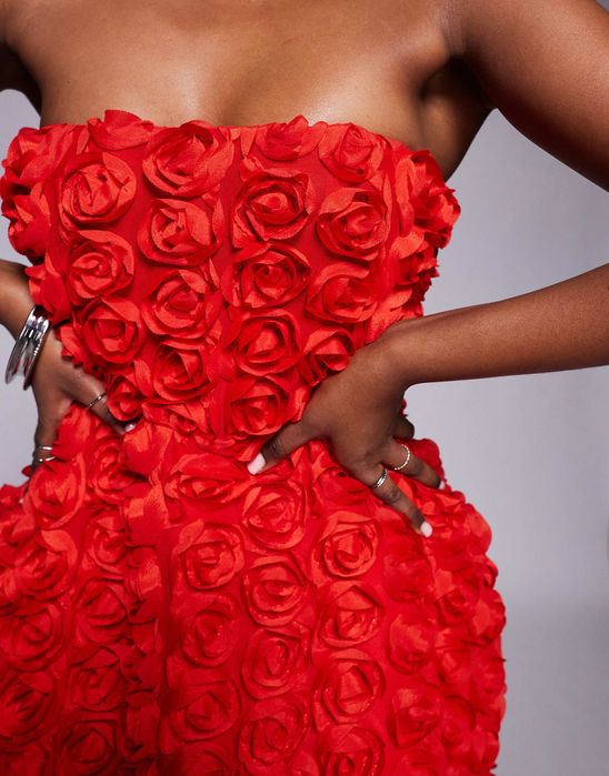Червена официална 3D рокля Jaded rose