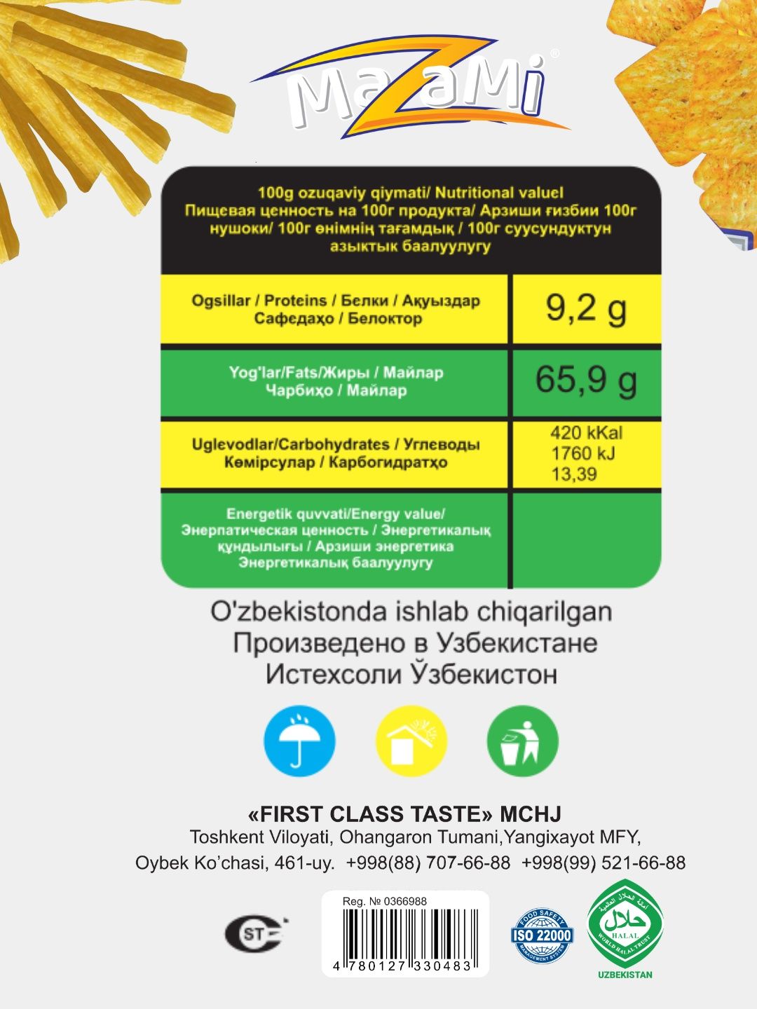Mazami Chips  tayoqchalar 2 kg 'HALOL''