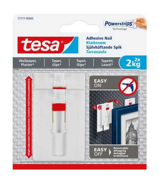 2 x Carlig adeziv, pentru tapet si tencuiala, Tesa, 2 kg, set 2 bucati