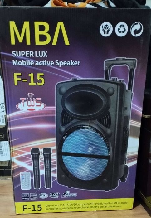 Караоке Тонколона MBA F15 + Два броя БЕЗжични микрофони
