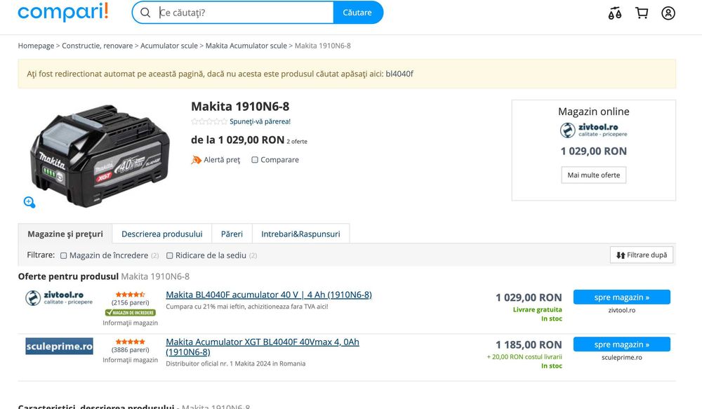 Acumulator nou sigilat Makita 4AH XGT 40V BL4040F modelul NOU !