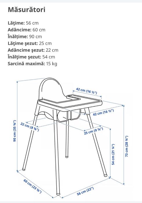 ANTILOP scaun inalt cu tava ,alb