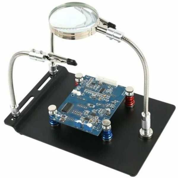 Държач за платки TE-804 със гъвкави крачета, магнитни скоби, лупа