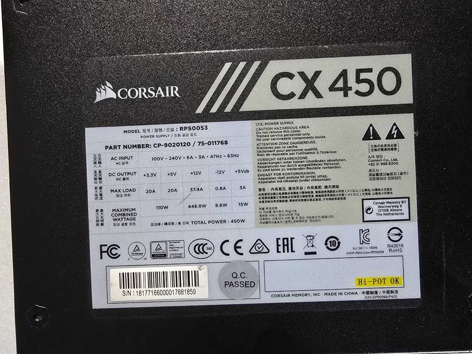 Sursa PC Corsair CX450, 80+ Bronze, 450W, 120 mm, 1 X 6+2 PCI-E, ATX