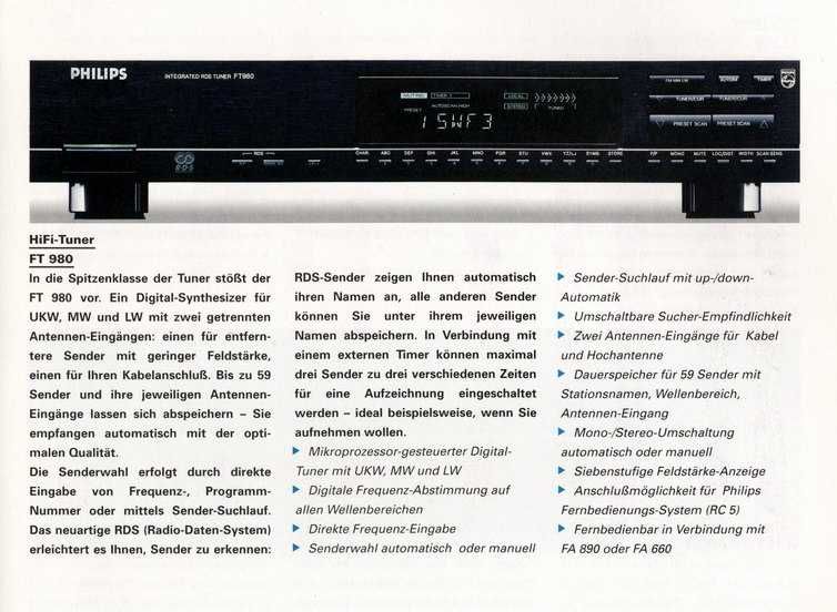 Tuner Philips FT980, 3 benzi FM/MW/LW, varf de gama