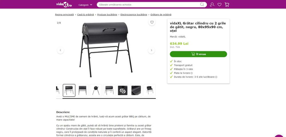 Gratar cu capac pt carbuni+ tava cenusa, Slow COOK, REDUS de la 635RON