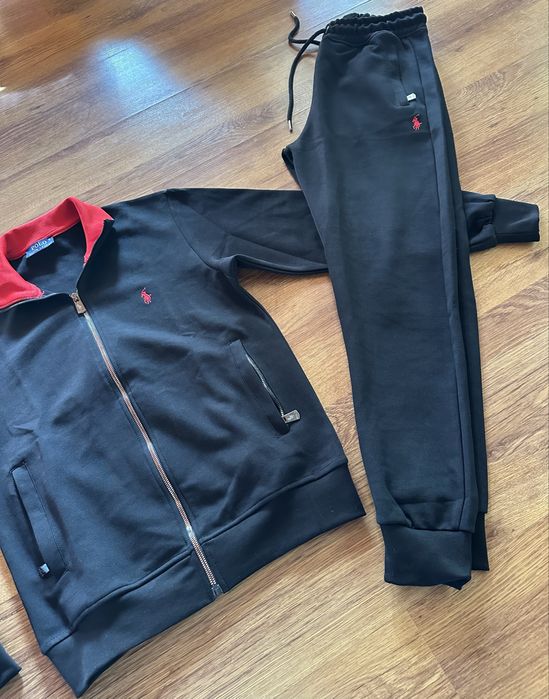 Мъжки,памучен,черен екип Ralph Polo с бродирано лого и ципове на джобо