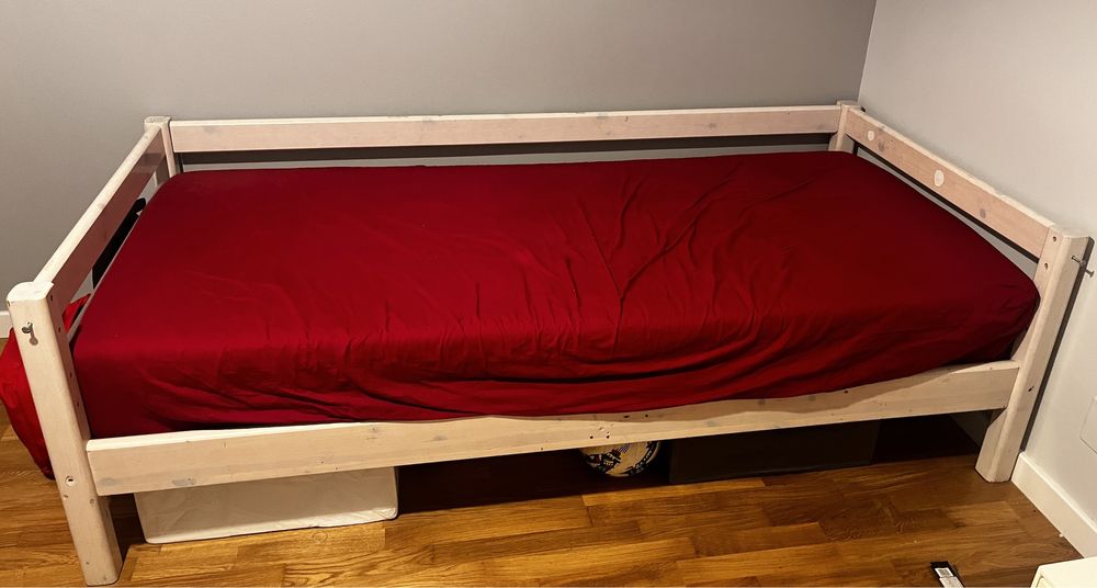 Pat FLEXA alb din lemn , 90x200 cm