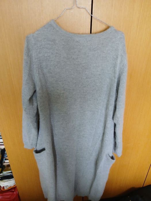 Жилетка XL, дълга-115см.,ангорска вълна,сива.