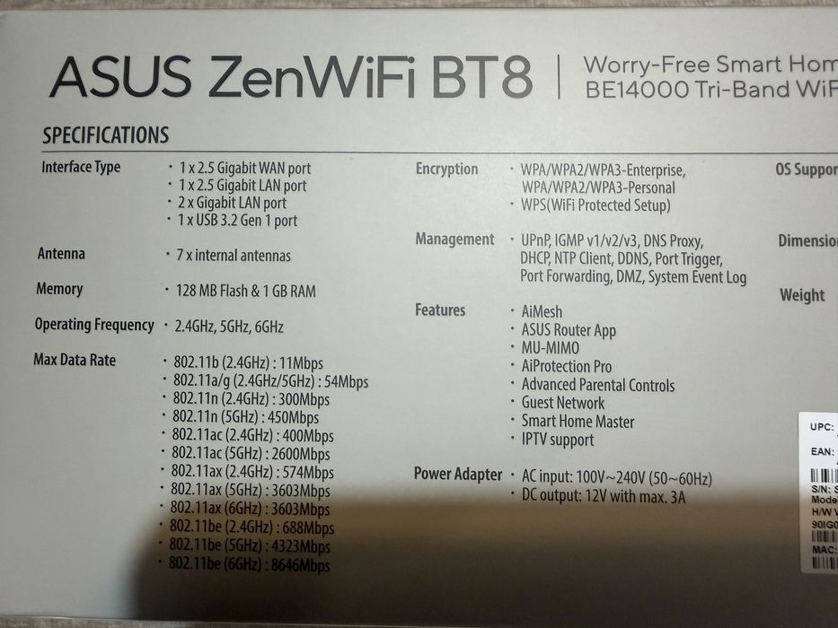 WiFi-7 Рутер Mesh ASUS ZenWiFi BT8 BE14000 Нов! Гаранция 3г Emag
