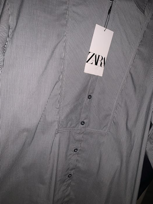 Рубашка ZARA ZW COLLECTION цвет WHITE/GREEN полосатая, хлопок