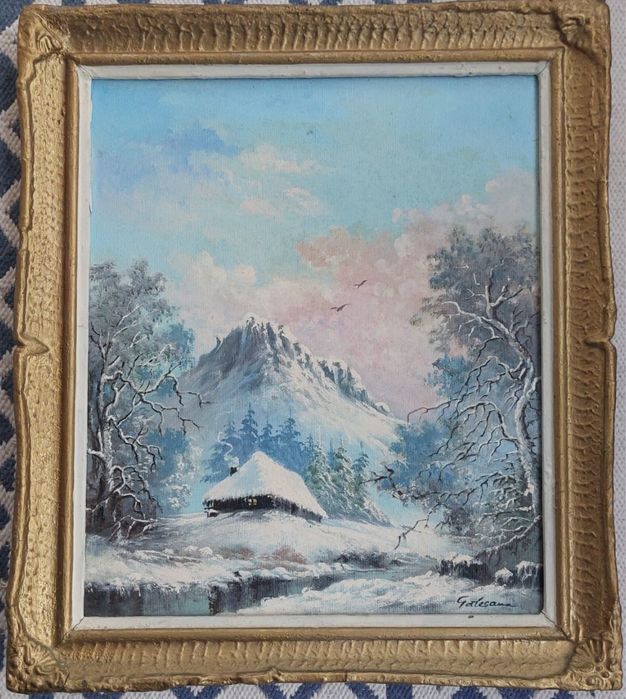 Tablou Iarna Fermecată în Munți - Pictură Originală de N. Galesanu"