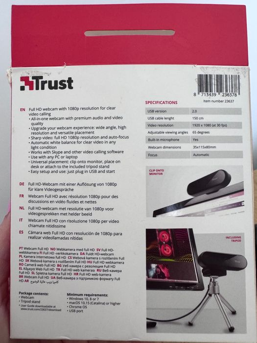 Camera web Trust Tyro, FullHD 1080p, Autofocus, Microfon, USB
