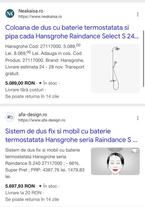 Coloana de dus cu baterie termostatata Hansgrohe S 240