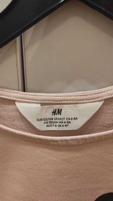 Bluza fete - roz,  imprimeu grafic pisica H&M 122/128