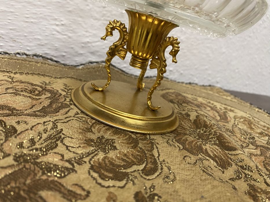 Винтидж италианска кристална бонбониера с месингова стойка 1950-те