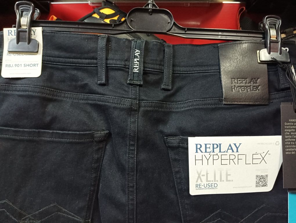 Оригинални къси дънки Replay Hyperflex W32 нови мъжки панталони реплей
