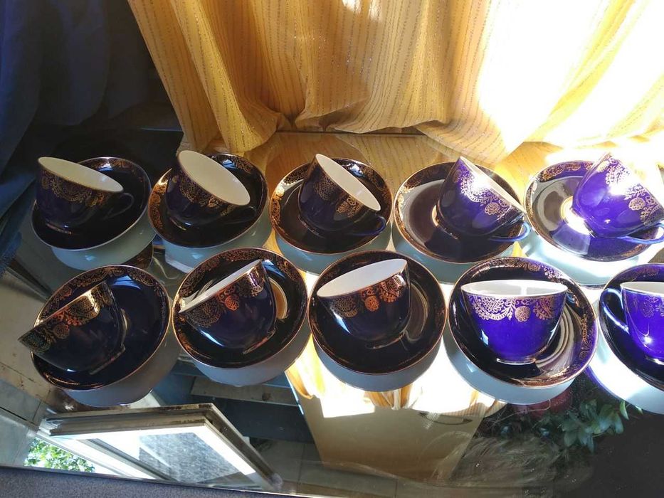 Чайные пары ЛФЗ кобальтовые с позолотой 10 штук