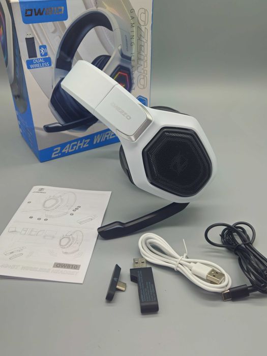 Ozeino безжични геймърски слушалки 2.4GHz + Bluetooth,mic,LED,USB-A/-C