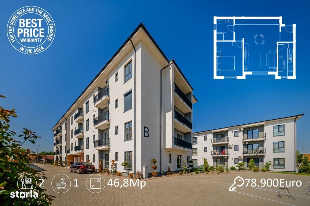 Apartament nou, parter, 2 camere, orientare Sud-Vest