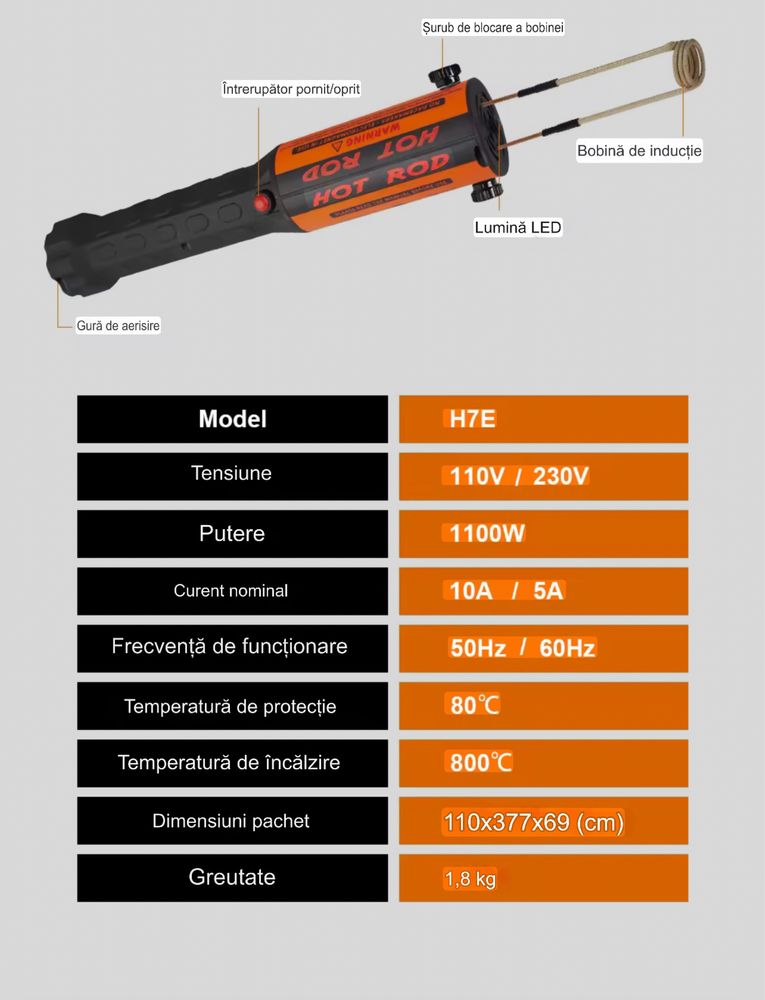 Aparat Incalzire cu inductie Hot Rod Profesional , 1100W