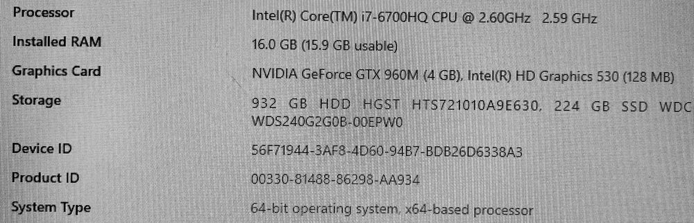 Laptop ASUS ROG | 17,3 inch | 16Gb RAM | 1TB HDD | 250Gb SSD