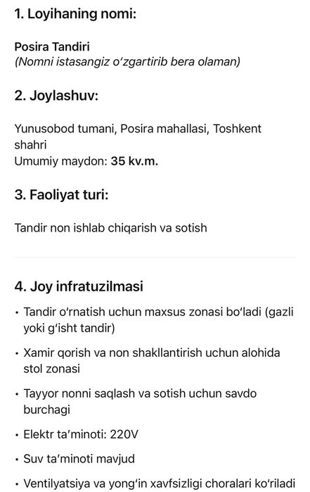 Nonvoyxona Ijaraga beriladi. Yunusobod