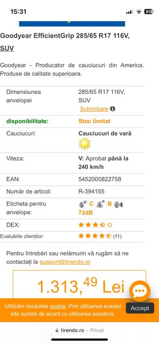 Anvelope Noi 285/65/17 Goodyear set 4 buc