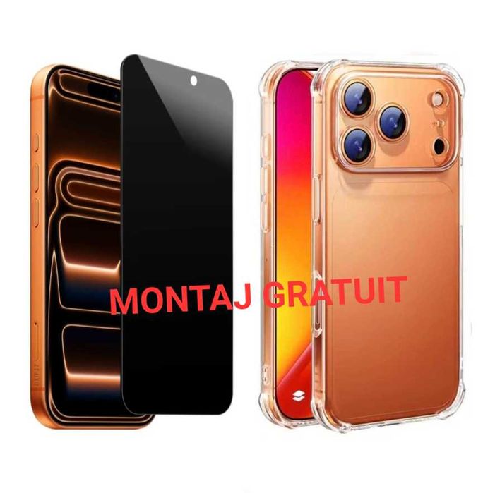 Set iPhone 17 Air / 16 Pro Max - Folie Sticla Privacy + Husa AntiSoc
