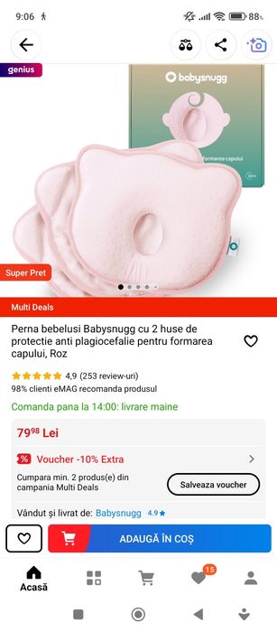 Perna bebelusi Babysnugg cu husă de protectie anti plagiocefalie pen