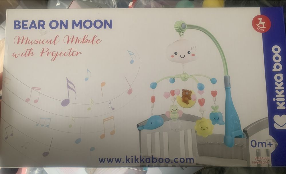 Carusel muzical Kikkaboo pentru bebelusi cu Proiector Moon Bear Pink