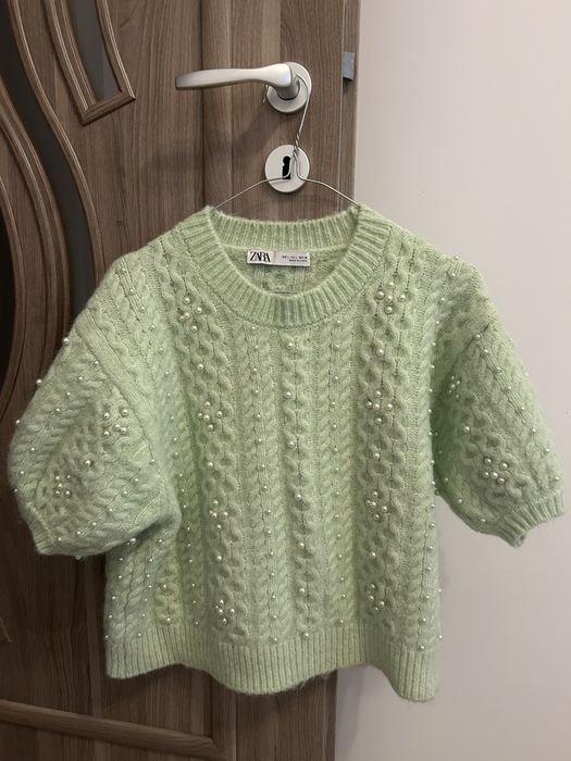 Bluza Zara, mint, perlata, lana, marimea L