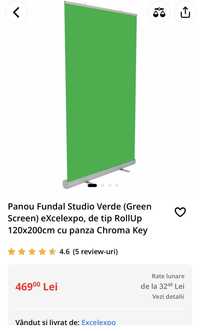 Fundal Studio Verde (Green Screen) de tip Roll Up