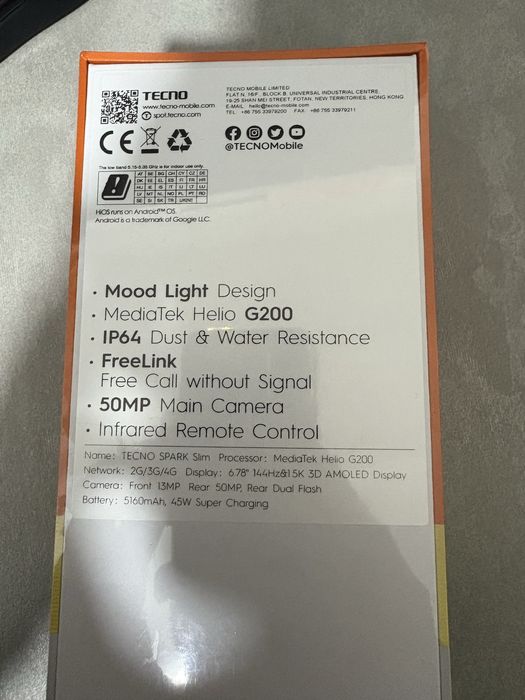 Techno Spark Slim 8/256gb yengi model