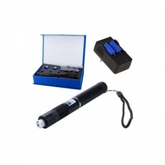 Мощен метален син лазер с акумулаторни батерии и 5 приставки