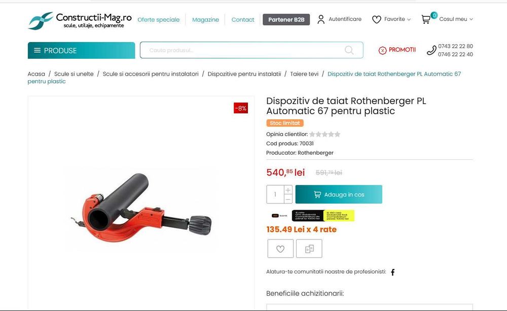 Rothenberger 70031 taietor teava cupru