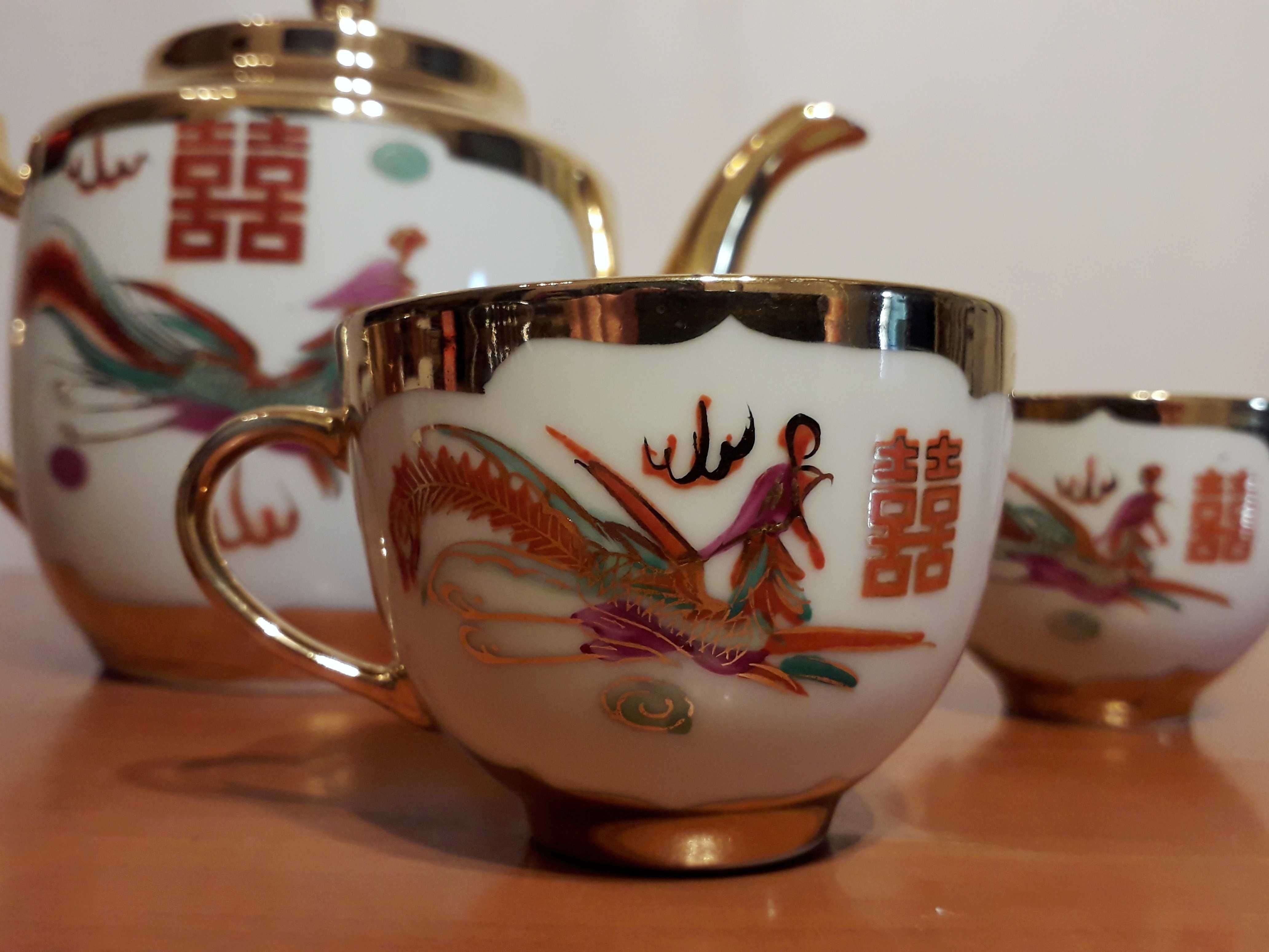 Set pentru ceai, Dragon si Phoenix Feng shui | piese asiatice vechi