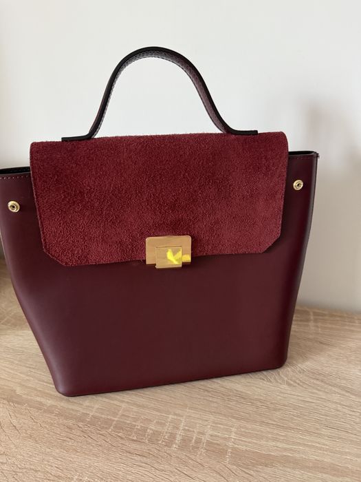 Geanta tip rucsac bordo piele naturala