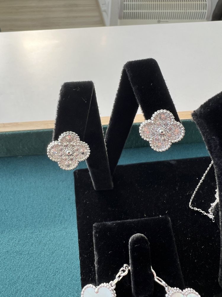 Set Van Cleef Diamond Bratara, Cercei si Colier, Argint 925