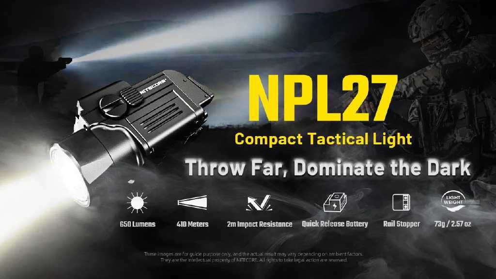 Тактически прожектор за пистолет NITECORE NPL27 410 метра, ЧИСТО НОВ!
