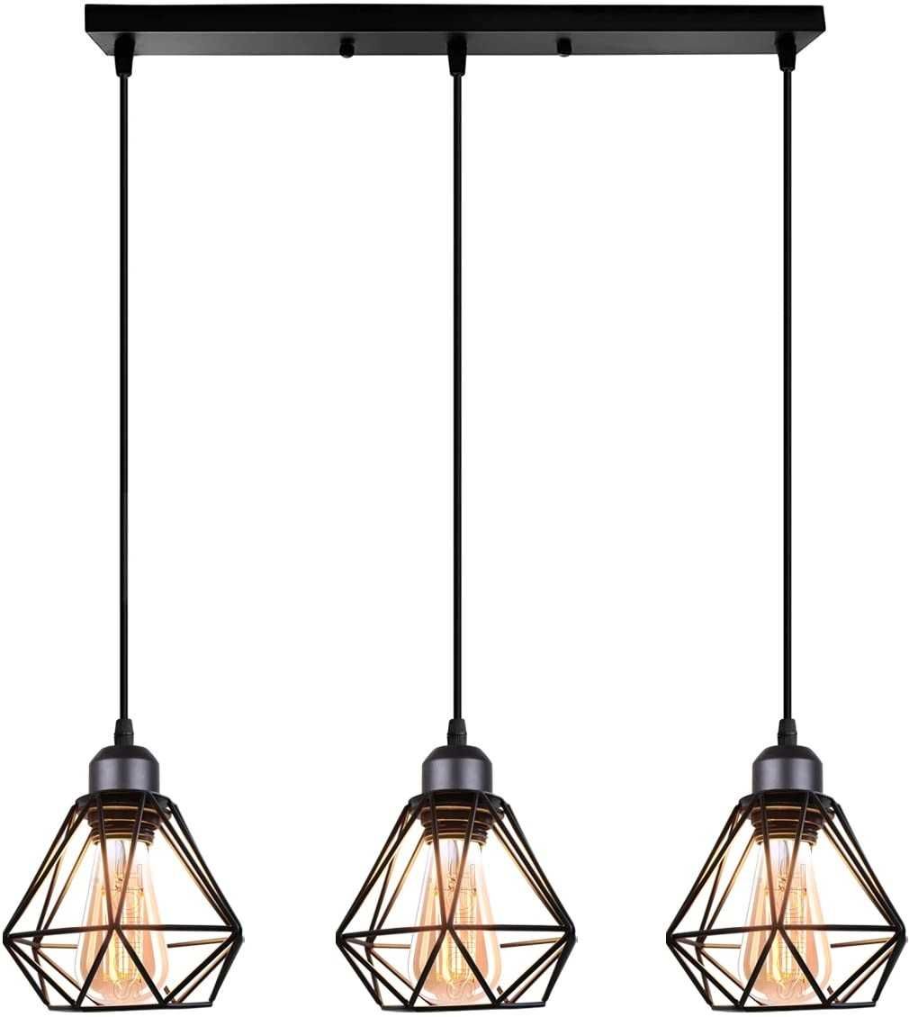 Lampă suspendată cu 3 becuri vintage cu design geometric E27