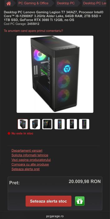 PC Gaming Legion T7 RTX 3080TI I9 64gb ram 3TB SSD