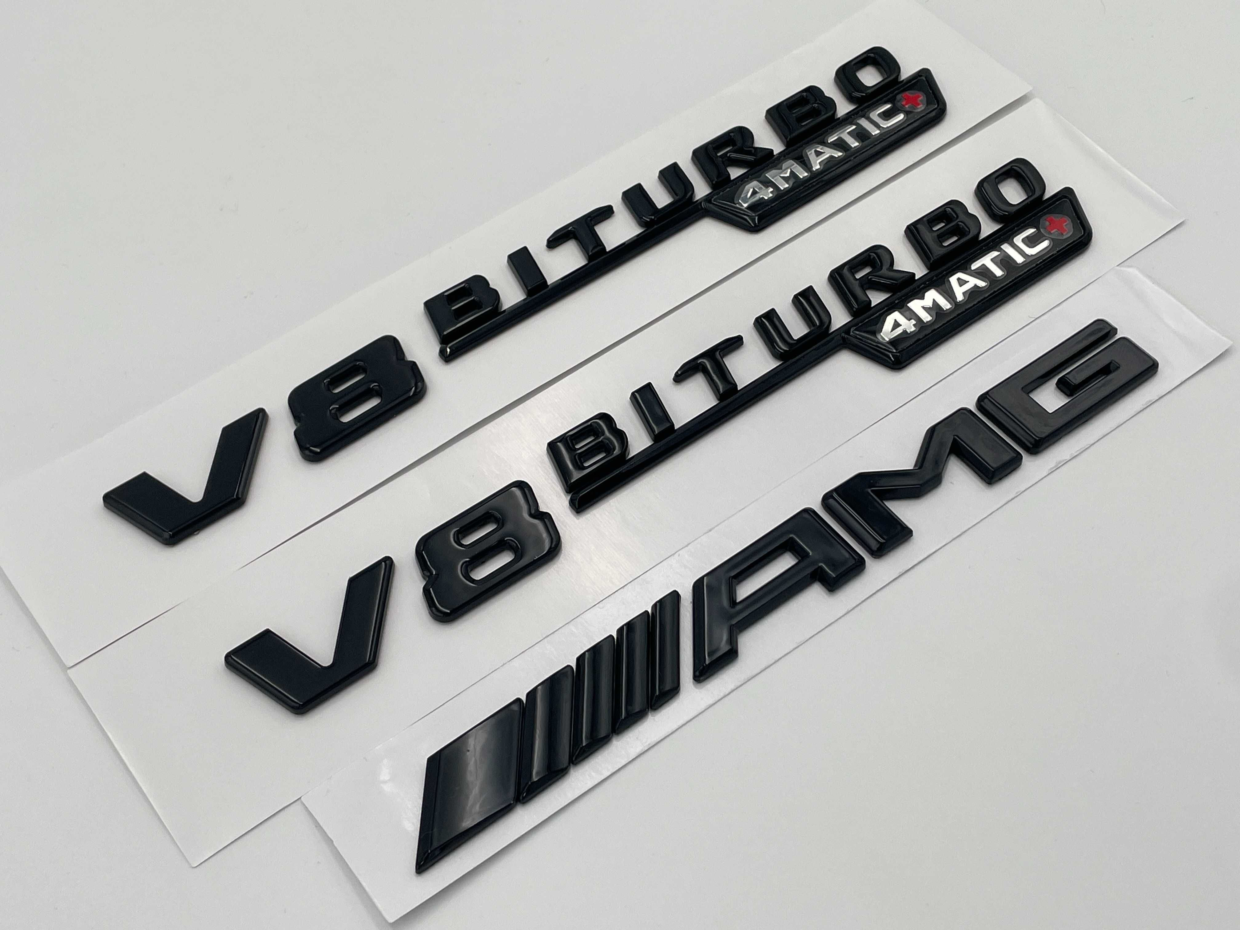 Set embleme compatibile Mercedes V8 biturbo 4matic+ AMG negru