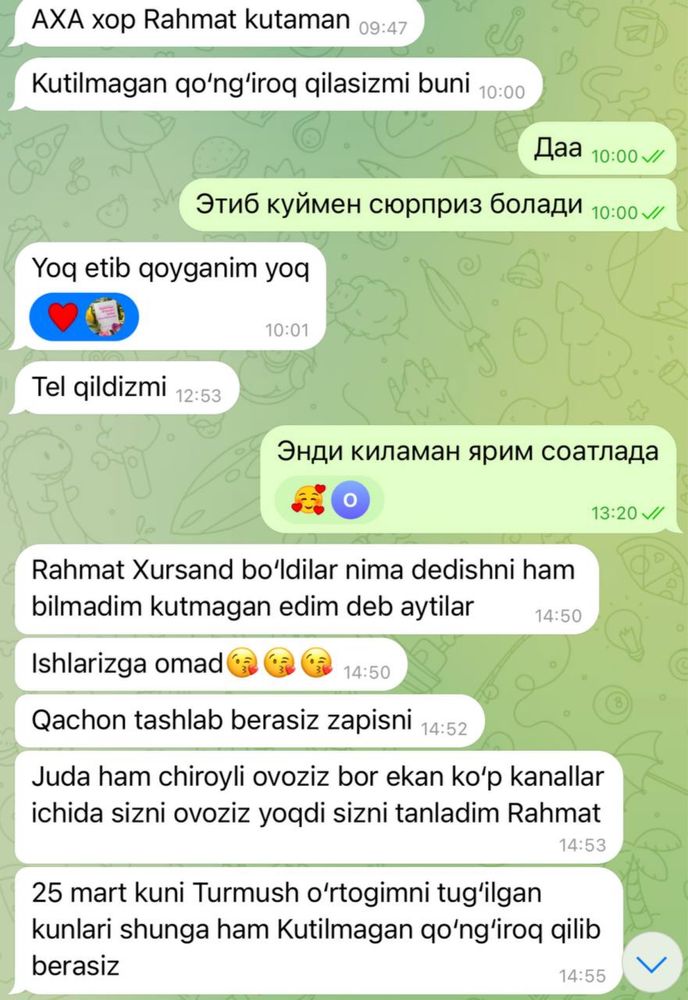 Tabriklash hizmati Yaqinlaringizni tabriklash dil isxorlari uzrnoma)))