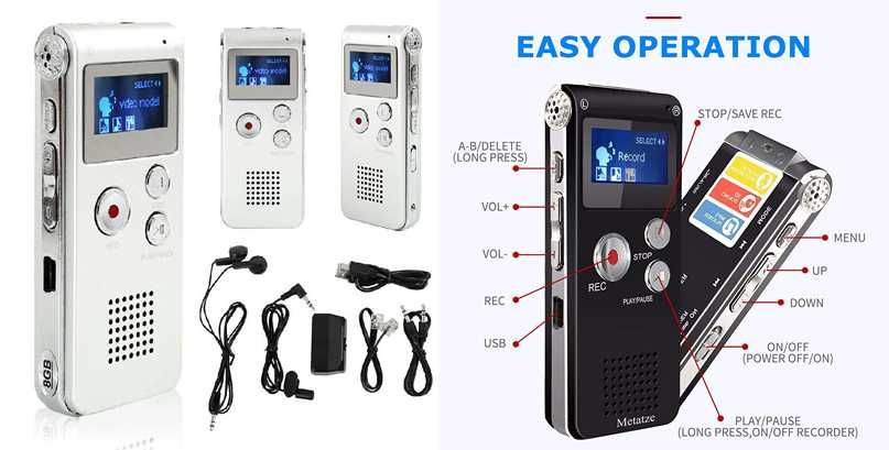 Reportofon digital Profesional. Mini Spy activat prin voce 16GB. Nou !