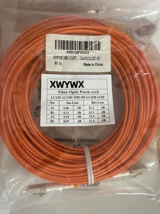 Cablu patch fibră optică 20m OM2/OM4 DX LSZH 3.0mm,duplex,LC FC SC ST